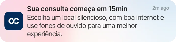 Notificação: Sua consulta começa em 15 minutos