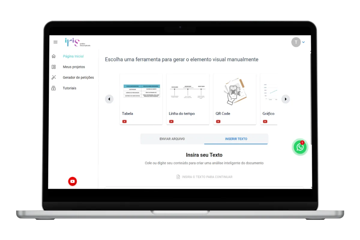 Iris Visual Law — interface antiga